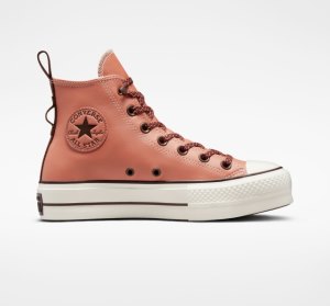 Dámské Boty Na Platformy Converse Chuck Taylor All Star Lift Tonal Læder Růžové Tmavě | 03NVWHMOX