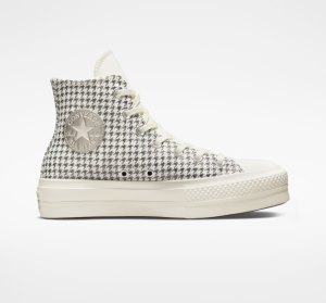 Dámské Boty Na Platformy Converse Chuck Taylor All Star Lift Houndstooth Shine Stříbrné | 28JCDGKXH