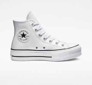 Dámské Boty Na Platformy Converse Chuck Taylor All Star Lift Læder Bílé Černé Bílé | 96YUKEITL