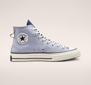 Dámské Vysoké Converse Chuck 70 Crafted Stripe Indigo Černé | 71OUQXJKM