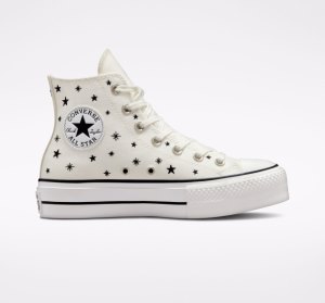 Dámské Vysoké Converse Chuck Taylor All Star Lift Embroidered Stars Černé Fialové | 23EZSVJRC