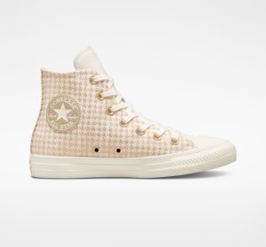 Dámské Vysoké Converse Chuck Taylor All Star Houndstooth Shine Světle Zlaté | 69PYQJZNT