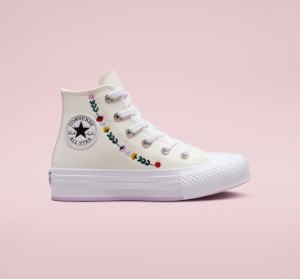 Dětské Boty Na Platformy Converse Chuck Taylor All Star Lift Floral Embroidery Bílé Bílé | 18RXNVQJA