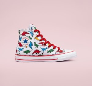 Dětské Plátěné Boty Converse Chuck Taylor All Star Dinosaurs Bílé Červené Blankyt | 27VJTHKUS