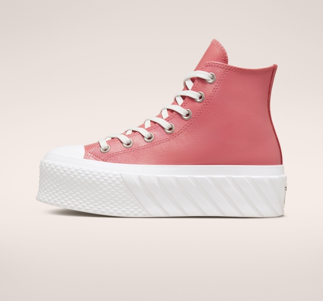 Dámské Boty Na Platformy Converse Chuck Taylor All Star Lift 2X Læder Růžové Bílé | 02QTYUMWN