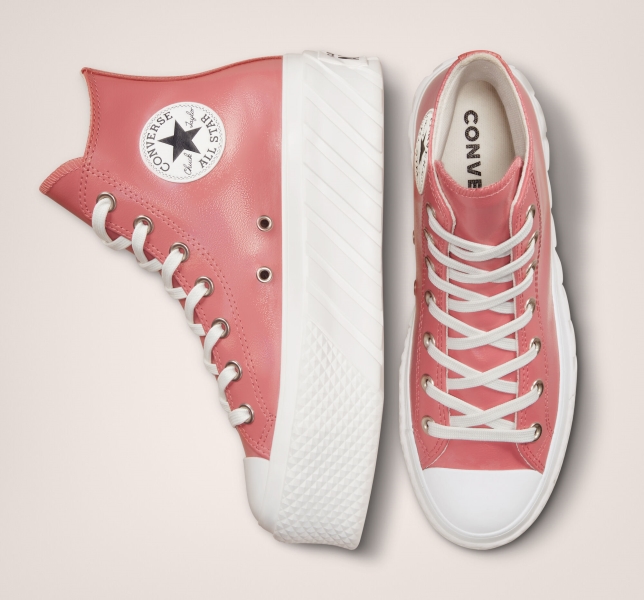 Dámské Boty Na Platformy Converse Chuck Taylor All Star Lift 2X Læder Růžové Bílé | 02QTYUMWN