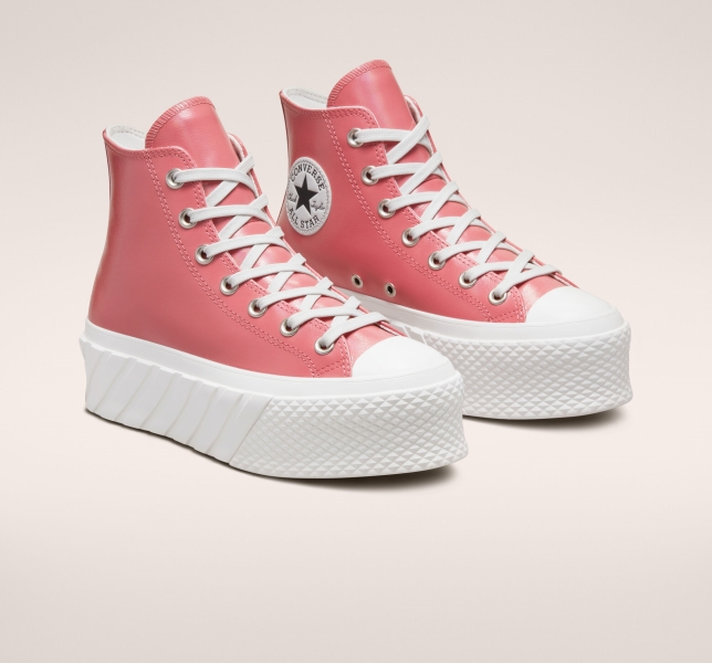 Dámské Boty Na Platformy Converse Chuck Taylor All Star Lift 2X Læder Růžové Bílé | 02QTYUMWN