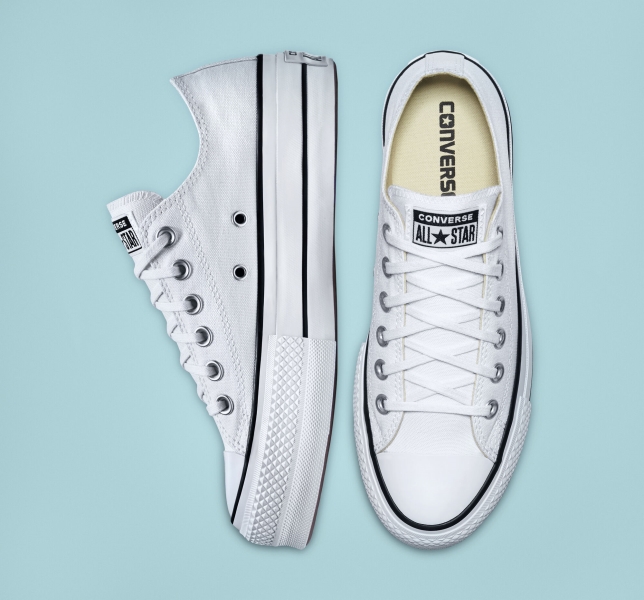 Dámské Boty Na Platformy Converse Chuck Taylor All Star Lift Platene Bílé Černé Bílé | 98HTMGJUP