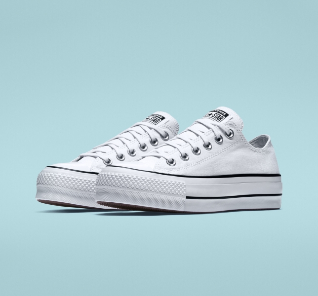 Dámské Boty Na Platformy Converse Chuck Taylor All Star Lift Platene Bílé Černé Bílé | 98HTMGJUP