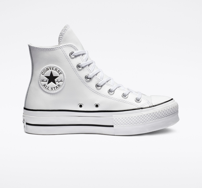 Dámské Kožené Boty Converse Chuck Taylor All Star Lift Læder Bílé Černé Bílé | 05QNOKUZX