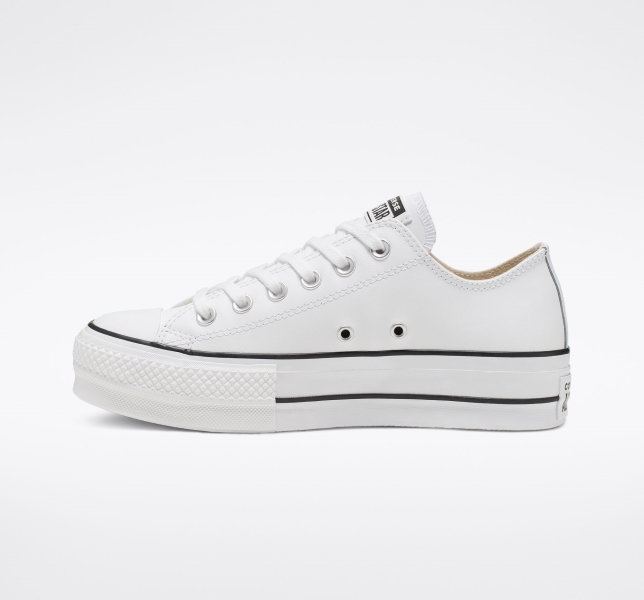 Dámské Kožené Boty Converse Chuck Taylor All Star Lift Læder Bílé Černé Bílé | 73KYAMRUL