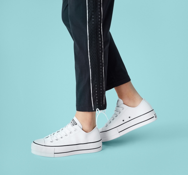 Dámské Kožené Boty Converse Chuck Taylor All Star Lift Læder Bílé Černé Bílé | 73KYAMRUL