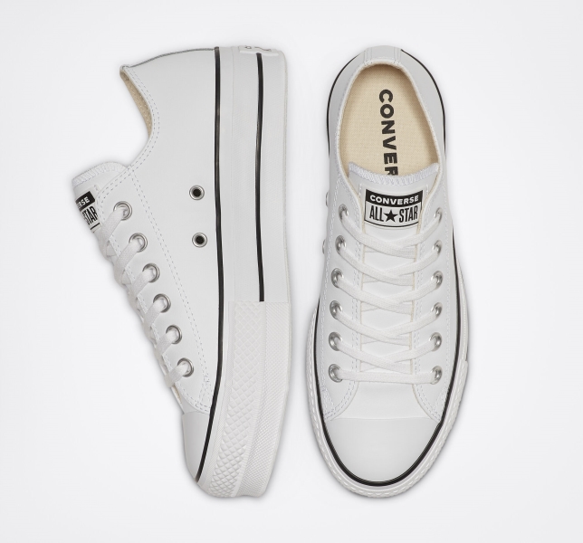 Dámské Kožené Boty Converse Chuck Taylor All Star Lift Læder Bílé Černé Bílé | 73KYAMRUL