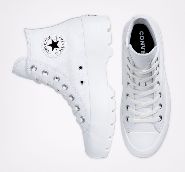 Dámské Kožené Boty Converse Chuck Taylor All Star Lugged Læder Bílé Černé Bílé | 86ZRHLVGD