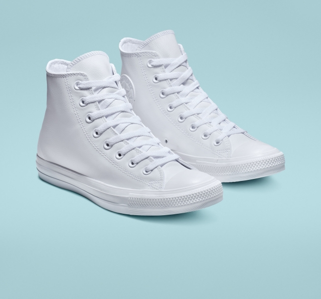 Dámské Kožené Boty Converse Chuck Taylor All Star Læder Bílé | 87PLNSKDF