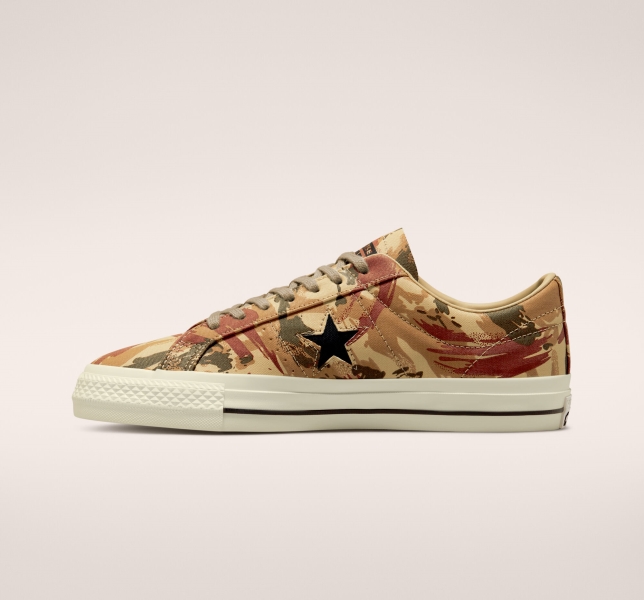 Dámské Kožené Boty Converse One Star Pro Brushstroke Camo Hnědožlutý Černé | 43EPMZFAL