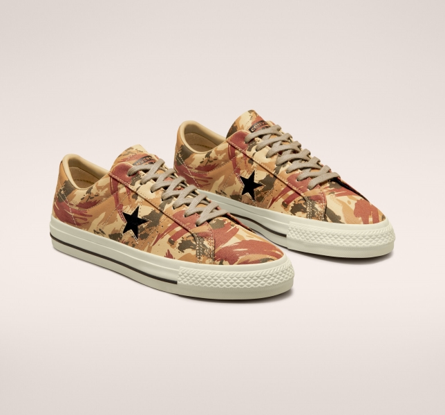 Dámské Kožené Boty Converse One Star Pro Brushstroke Camo Hnědožlutý Černé | 43EPMZFAL