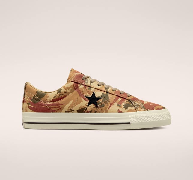 Dámské Kožené Boty Converse One Star Pro Brushstroke Camo Hnědožlutý Černé | 43EPMZFAL