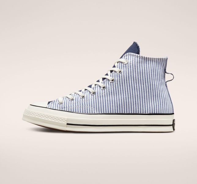 Dámské Vysoké Converse Chuck 70 Crafted Stripe Indigo Černé | 71OUQXJKM