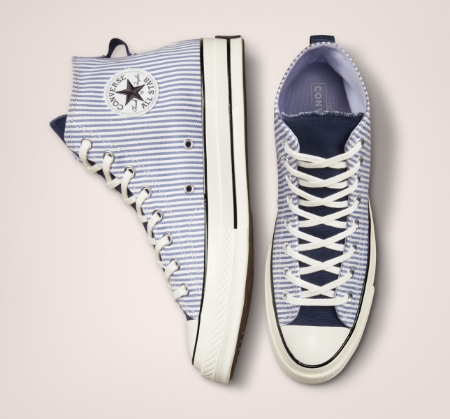 Dámské Vysoké Converse Chuck 70 Crafted Stripe Indigo Černé | 71OUQXJKM