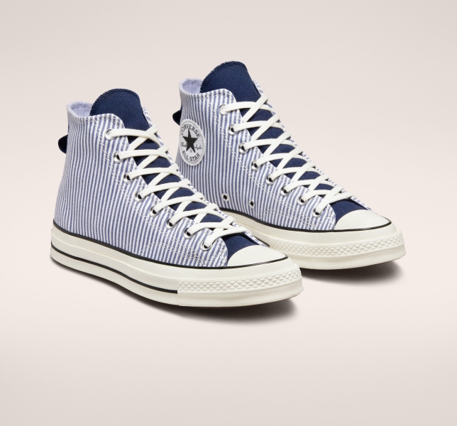 Dámské Vysoké Converse Chuck 70 Crafted Stripe Indigo Černé | 71OUQXJKM