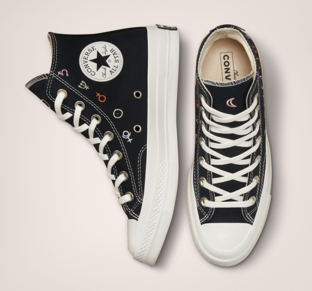 Dámské Vysoké Converse Chuck 70 Mystic Symbols Černé Bílé | 76JZFHLEY