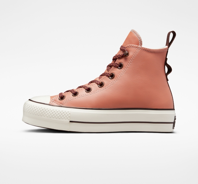 Dámské Vysoké Converse Chuck Taylor All Star Lift Tonal Læder Růžové Tmavě | 06IVSXFLW