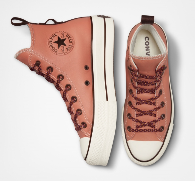 Dámské Vysoké Converse Chuck Taylor All Star Lift Tonal Læder Růžové Tmavě | 06IVSXFLW