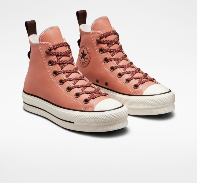 Dámské Vysoké Converse Chuck Taylor All Star Lift Tonal Læder Růžové Tmavě | 06IVSXFLW