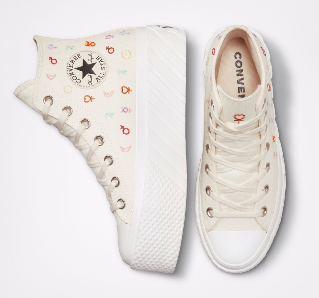 Dámské Vysoké Converse Chuck Taylor All Star Lift 2X Mystic Symbols Bílé | 09CYNSAML