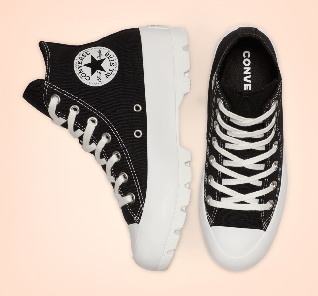 Dámské Vysoké Converse Chuck Taylor All Star Lugged Černé Bílé Černé | 63ABORFID