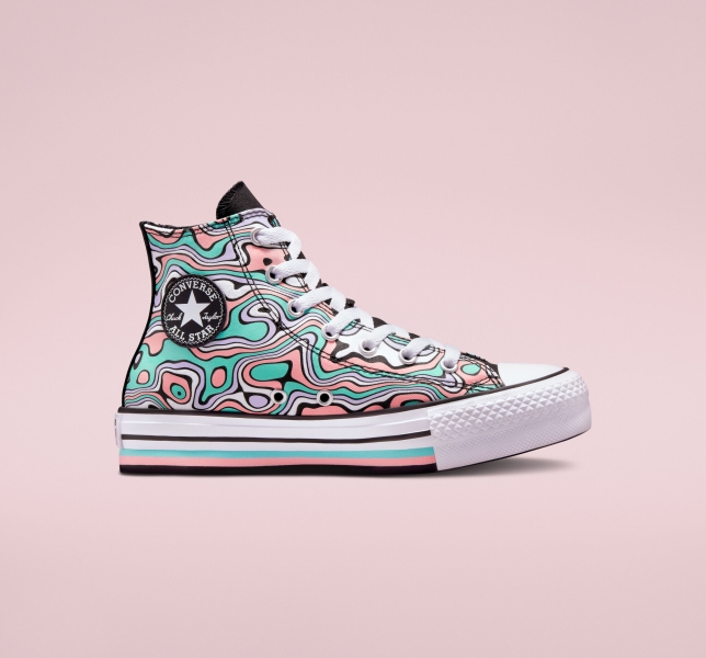 Dětské Boty Na Platformy Converse Chuck Taylor All Star Lift Swirl Světle Tyrkysové Koralove | 04WFJSUZO