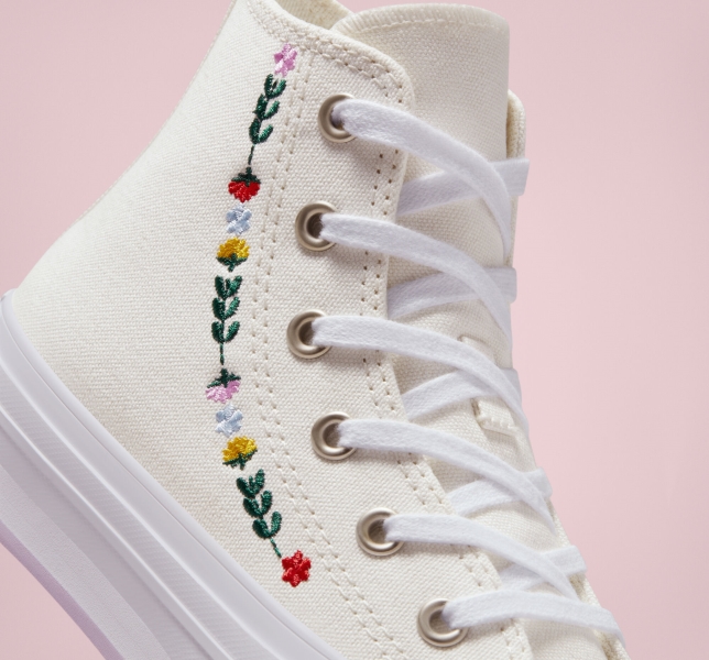 Dětské Boty Na Platformy Converse Chuck Taylor All Star Lift Floral Embroidery Bílé Bílé | 18RXNVQJA