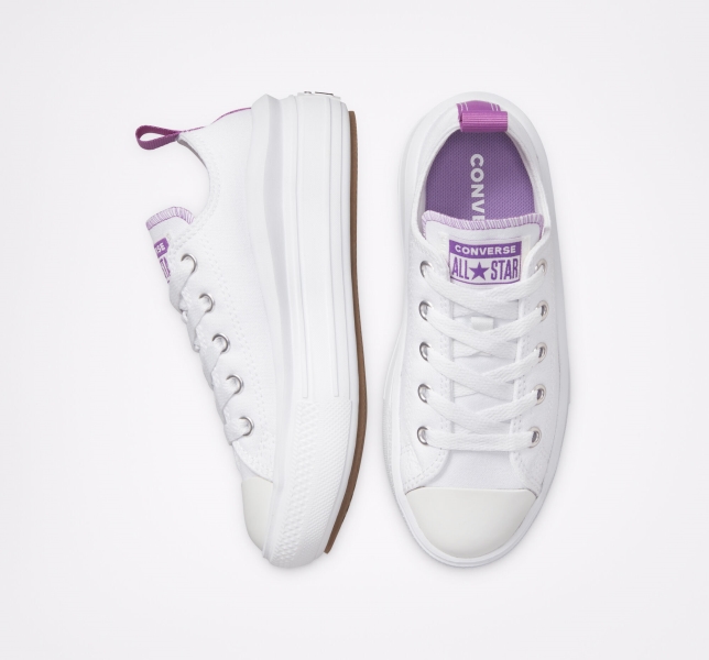 Dětské Boty Na Platformy Converse Chuck Taylor All Star Move Bílé Fialové Bílé | 23DSAHLCW