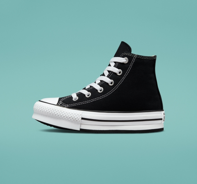 Dětské Boty Na Platformy Converse Chuck Taylor All Star Lift Černé Bílé Černé | 40ZPFUMXH