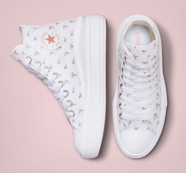 Dětské Boty Na Platformy Converse Chuck Taylor All Star Move Hummingbirds Bílé Červené Růžové | 51DVHNWYA