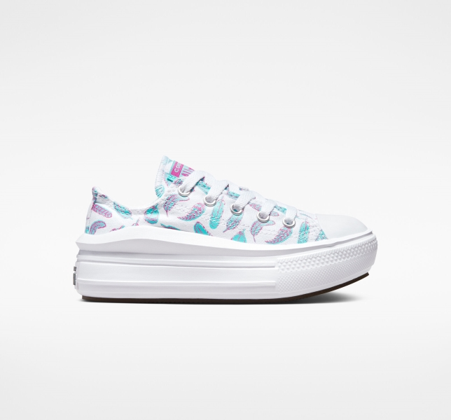 Dětské Boty Na Platformy Converse Chuck Taylor All Star Move Feathers Bílé Světle Tyrkysové | 56ATBJMQC