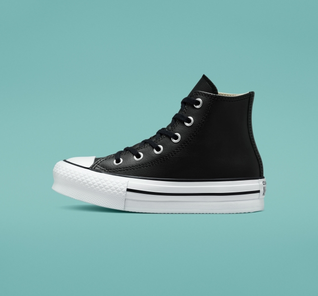 Dětské Boty Na Platformy Converse Chuck Taylor All Star Lift Læder Černé Béžový Bílé Bílé | 68TOXCEVN