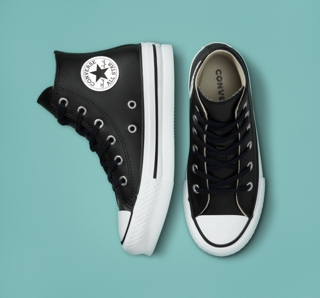 Dětské Boty Na Platformy Converse Chuck Taylor All Star Lift Læder Černé Béžový Bílé Bílé | 68TOXCEVN