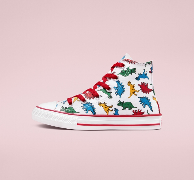 Dětské Plátěné Boty Converse Chuck Taylor All Star Dinosaurs Bílé Červené Blankyt | 31VHGTAES