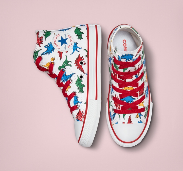 Dětské Plátěné Boty Converse Chuck Taylor All Star Dinosaurs Bílé Červené Blankyt | 31VHGTAES