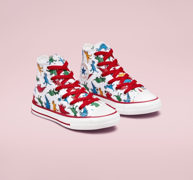 Dětské Plátěné Boty Converse Chuck Taylor All Star Dinosaurs Bílé Červené Blankyt | 31VHGTAES