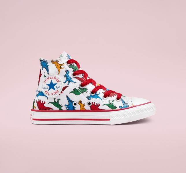 Dětské Plátěné Boty Converse Chuck Taylor All Star Dinosaurs Bílé Červené Blankyt | 31VHGTAES