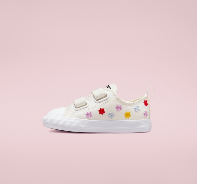 Dětské Plátěné Boty Converse Chuck Taylor All Star Easy-On Floral Embroidery Bílé Bílé | 34DMRHBTZ