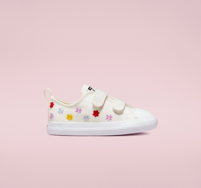 Dětské Plátěné Boty Converse Chuck Taylor All Star Easy-On Floral Embroidery Bílé Bílé | 34DMRHBTZ