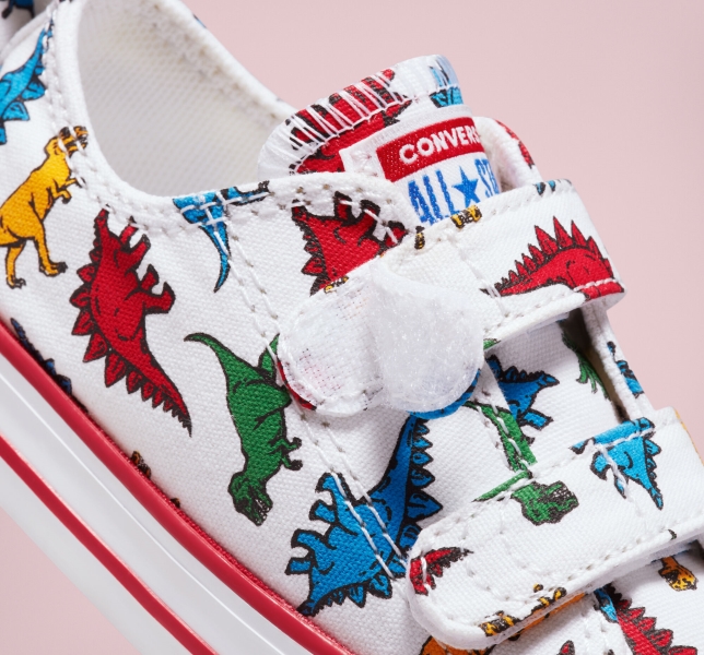 Dětské Plátěné Boty Converse Chuck Taylor All Star Easy-On Dinosaurs Bílé Červené Blankyt | 47WDMHQVB