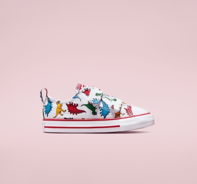 Dětské Plátěné Boty Converse Chuck Taylor All Star Easy-On Dinosaurs Bílé Červené Blankyt | 47WDMHQVB