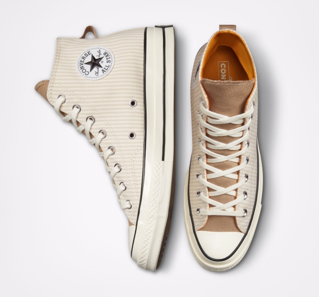 Pánské Plátěné Boty Converse Chuck 70 Crafted Stripe Hnědé | 98NDUJGZW