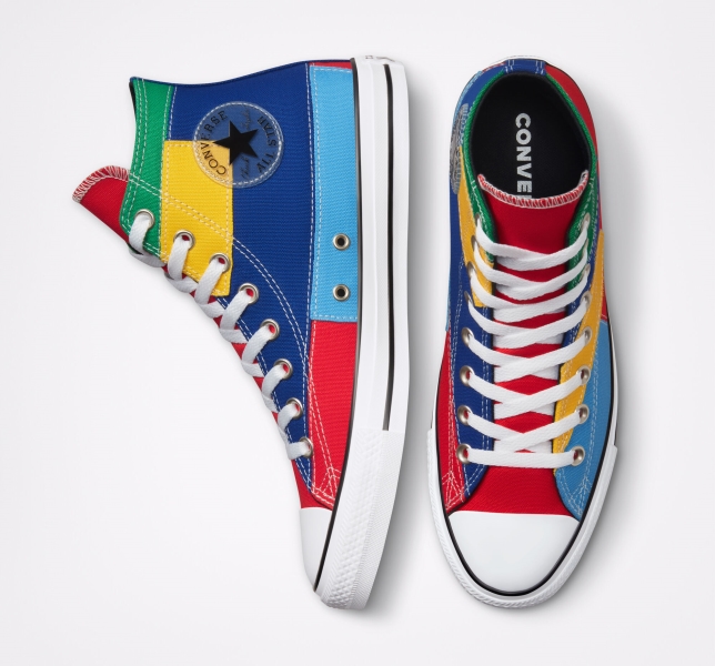 Pánské Plátěné Boty Converse Chuck Taylor All Star Patchwork Červené Blankyt | 31NKSLQIZ