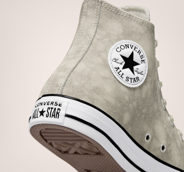 Pánské Plátěné Boty Converse Chuck Taylor All Star Distressed Læder Světle Béžový | 65BDHKNCM